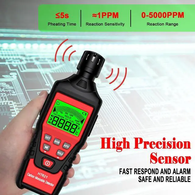 Alt view image 6 of 7 - Carbon Monoxide Detector - Handheld CO Detector Portable CO Gas Tester with Audible & Visual Alarm, 0-5000PPM, CO Alarm, Backlit LCD Display for Travel Car Camping Home Industrial & Outdoor