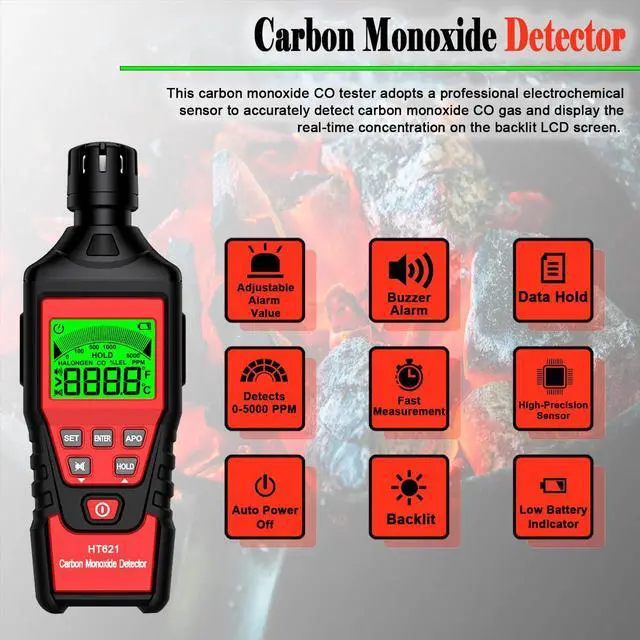 Alt view image 2 of 7 - Carbon Monoxide Detector - Handheld CO Detector Portable CO Gas Tester with Audible & Visual Alarm, 0-5000PPM, CO Alarm, Backlit LCD Display for Travel Car Camping Home Industrial & Outdoor