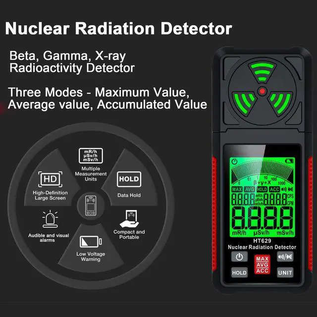 Alt view image 2 of 7 - Geiger Counter Nuclear Radiation Detector - Portable Radiation Dosimeter Tester Beta Gamma X-ray Radioactivity Detector