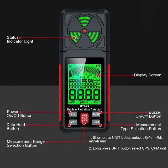 Alt view image 4 of 7 - Geiger Counter Nuclear Radiation Detector - Portable Radiation Dosimeter Tester Beta Gamma X-ray Radioactivity Detector