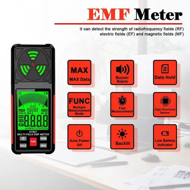 Alt view image 2 of 7 - EMF Meter, 3-in-1 Portable Electromagnetic Field Radiation Detector Handheld EMF Tester for EF, RF, MF, WiFi Signal, Radio Frequency Detector Suitable