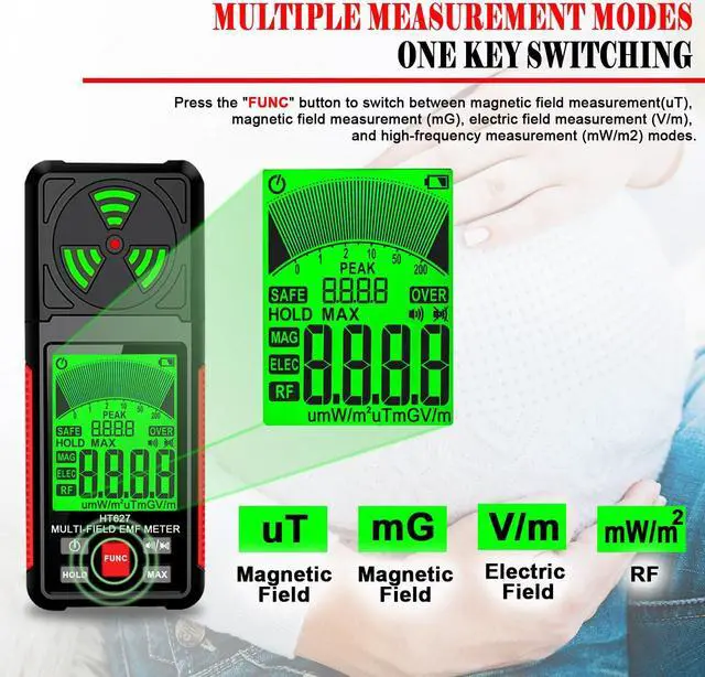 Alt view image 4 of 7 - EMF Meter, 3-in-1 Portable Electromagnetic Field Radiation Detector Handheld EMF Tester for EF, RF, MF, WiFi Signal, Radio Frequency Detector Suitable