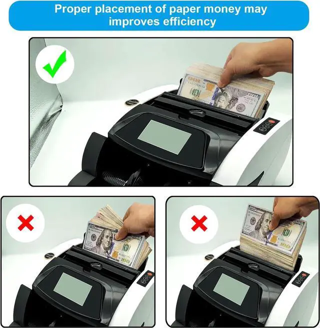 Alt view image 6 of 7 - Intendvision Money Counter Machine, Automatic Bill Counter Cash Counter Money Pcs Counting Machine with UV/MG Counterfeit Detection, Digital Display, Add/Batch Modes for Multi-Currency, AC 110V