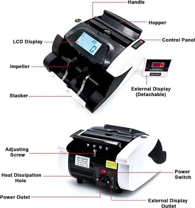 Alt view image 5 of 7 - Intendvision Money Counter Machine, Automatic Bill Counter Cash Counter Money Pcs Counting Machine with UV/MG Counterfeit Detection, Digital Display, Add/Batch Modes for Multi-Currency, AC 110V