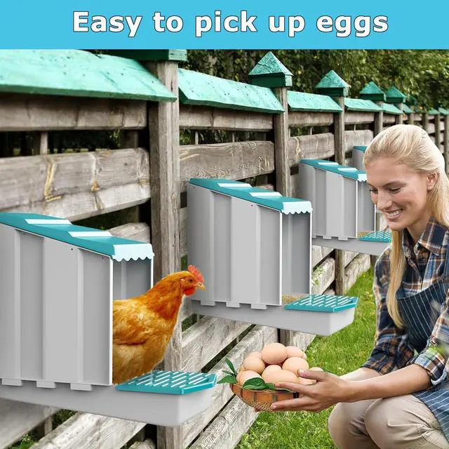 Alt view image 4 of 7 - AUTENS Chicken Nesting Boxes, 10 Hole Laying Boxes,2 Nest Mat, Plastic Roll Away Chicken Nest Box, Egg Roll Out with Perch Eggs Protected Collection Area, Poultry Modular House Egg Coop Nest Perch