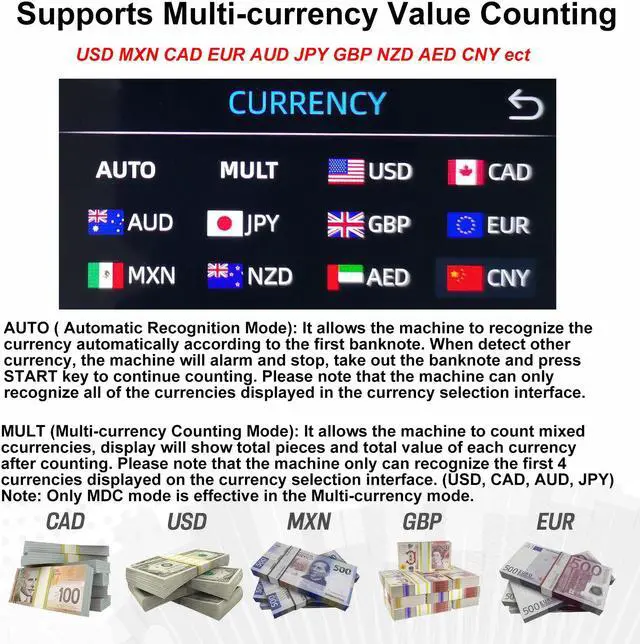 Alt view image 6 of 7 - Intendvision Bank Grade Money Counter Machine, Mixed Denomination, 3 Screens, Value Counting, Serial Number, 2CIS/UV/IR/MG/MT Counterfeit Detection