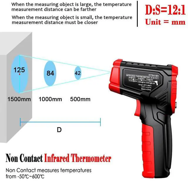 Alt view image 5 of 7 - Infrared Barbeque Meat Thermometer -50~600°C Non-Contact Digital IR Laser Temperature Gun with Adjustable Emissivity, High/Low Temperature Alarm for Pizza Oven Meat Griddle Grill