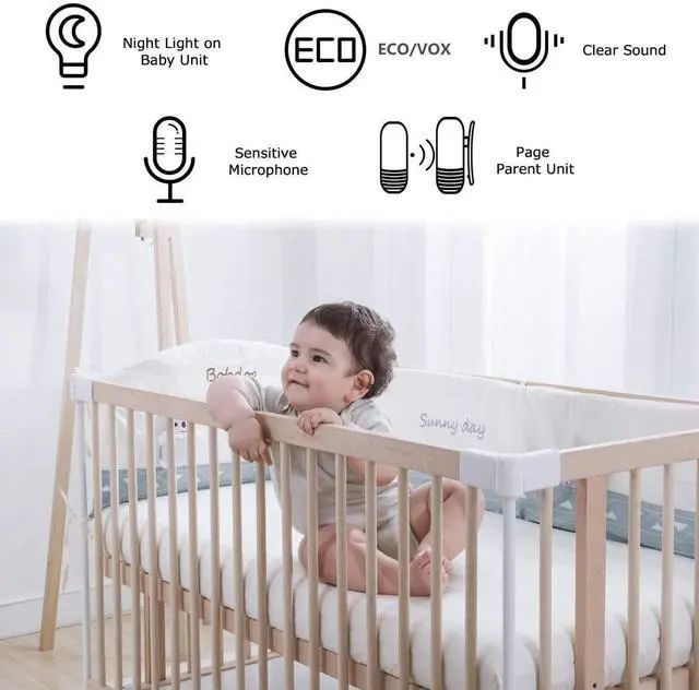 Alt view image 3 of 7 - Intendvision Audio Baby Monitor, 2.4GHz Two Way Talk Smart Baby Monitor, Night Light Audio Monitor for Baby Care, Noise Detection