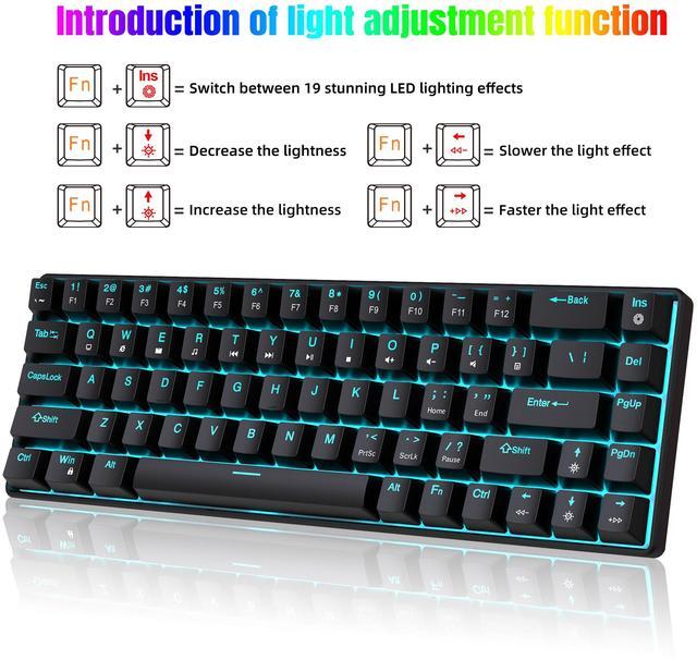 Alt view image 3 of 7 - Intendvision Mechanical Gaming Keyboard, RGB Backlit Wired Keyboard, 68 Keys Computer Keyboard with Multiple Lighting Modes for Windows/Desktop/Laptops/PC, Blue Switch (Black)