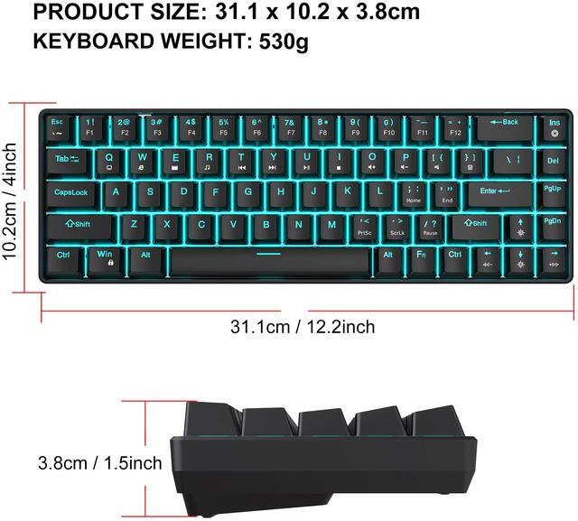 Alt view image 7 of 7 - Intendvision Mechanical Gaming Keyboard, RGB Backlit Wired Keyboard, 68 Keys Computer Keyboard with Multiple Lighting Modes for Windows/Desktop/Laptops/PC, Blue Switch (Black)