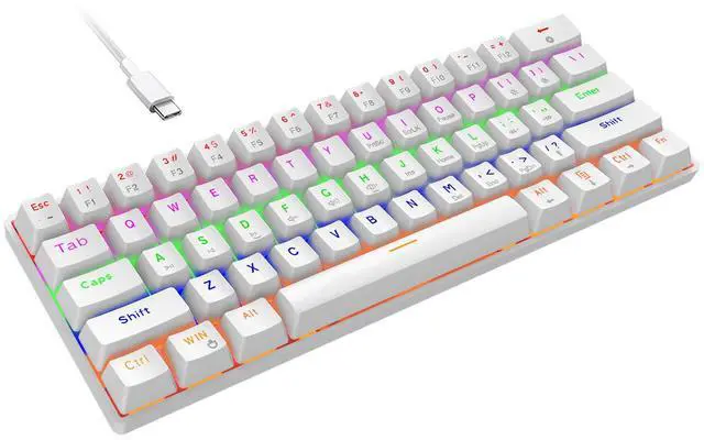 Main image of Intendvision Mechanical Gaming Keyboard, Full Anti-Ghosting 61 Key, Mini Portable Rainbow Backlit, Wired USB Type-C Cable, 18 Backlit Effects for Typist Laptop PC Computer Mac Gamer White