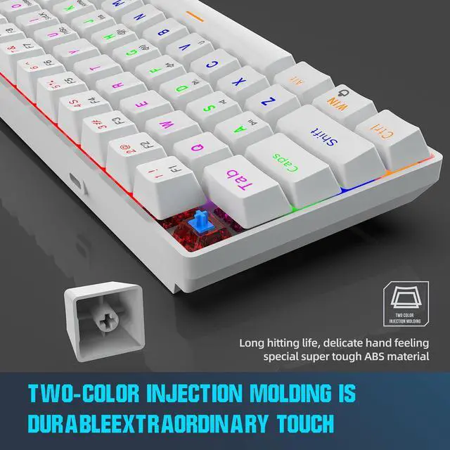 Alt view image 5 of 7 - Intendvision Mechanical Gaming Keyboard, Full Anti-Ghosting 61 Key, Mini Portable Rainbow Backlit, Wired USB Type-C Cable, 18 Backlit Effects for Typist Laptop PC Computer Mac Gamer White