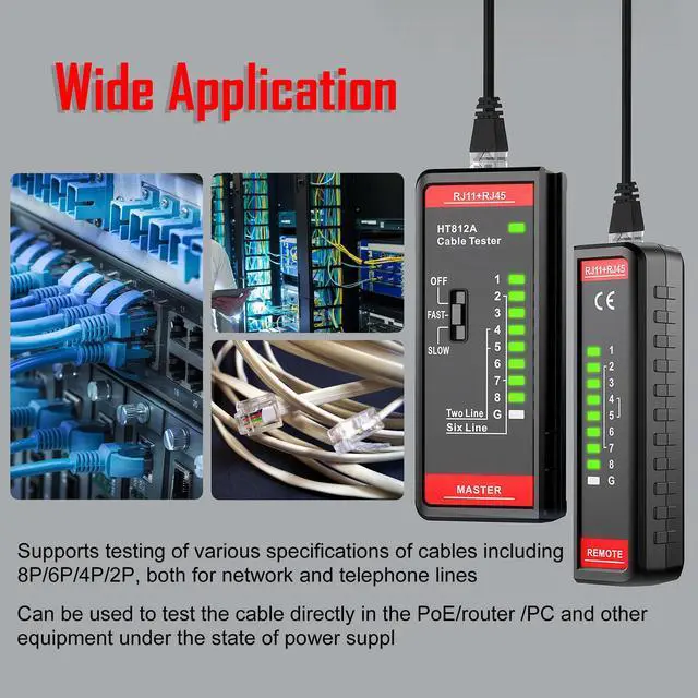 Alt view image 5 of 7 - Network Cable Tester with RJ45 RJ11 Port, Ethernet Cable Tester, Ethernet Tester Tool Fast/Slow Testing, POE Test UTP/STP Cable Checker, Telephone Line Continuity Test for CAT5/CAT5E/CAT6/CAT6A/CAT7
