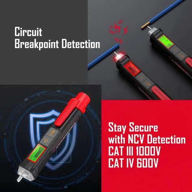 Alt view image 5 of 7 - Voltage Tester, Non-Contact Voltage Tester, Dual Range AC 12V/70V-1000V, Signal Percentage, Live/Null Wire Tester, Electrical Tester with LCD Display, Buzzer Alarm, Wire Breakpoint Finder