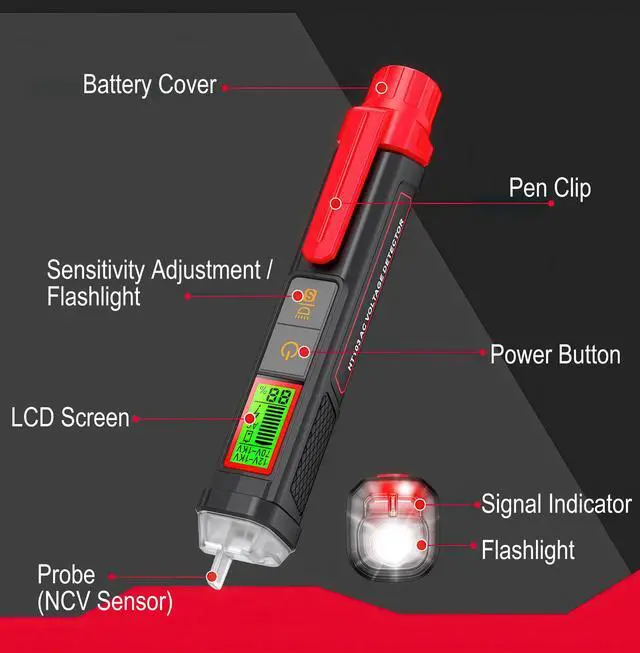 Alt view image 3 of 7 - Voltage Tester, Non-Contact Voltage Tester, Dual Range AC 12V/70V-1000V, Signal Percentage, Live/Null Wire Tester, Electrical Tester with LCD Display, Buzzer Alarm, Wire Breakpoint Finder