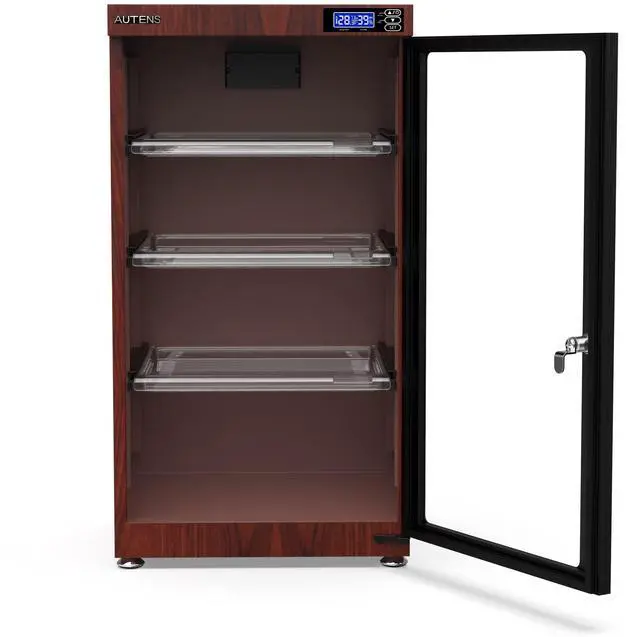 Alt view image 6 of 7 - AUTENS 105L Dehumidifying Dry Cabinet Box, Wood grain Design Digital Control Noiseless and Energy Saving, 4 layer for Camera Lens
