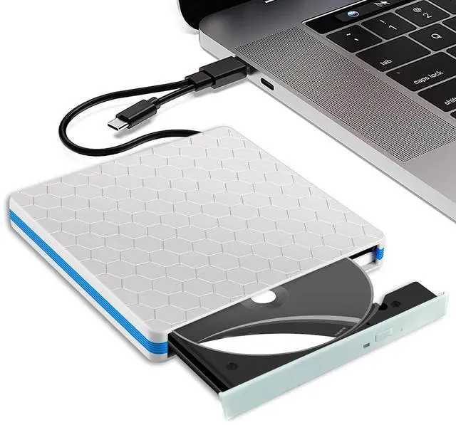 Main image of Intendvision External CD DVD Drive Portable Type C & USB 3.0 Combo CD DVD Burner Player Writer for Windows 11/10/8/7 PC Laptop Desktop Computer (White)