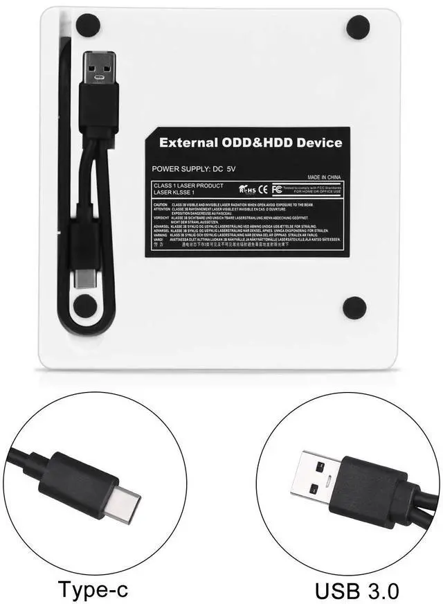 Alt view image 7 of 7 - Intendvision External CD DVD Drive Portable Type C & USB 3.0 Combo CD DVD Burner Player Writer for Windows 11/10/8/7 PC Laptop Desktop Computer (White)