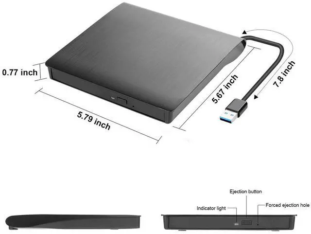 Alt view image 4 of 7 - AUTENS External CD DVD Drive USB 3.0 Portable Fits for DVD-R DVD-RW DVD+R DVD+RW DVD-ROM DVD CD Burner Player Writer Black for PC Laptop Computer Windows 11/10/8/7