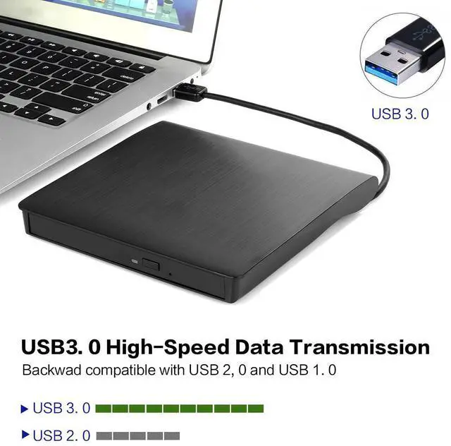 Alt view image 2 of 7 - AUTENS External CD DVD Drive USB 3.0 Portable Fits for DVD-R DVD-RW DVD+R DVD+RW DVD-ROM DVD CD Burner Player Writer Black for PC Laptop Computer Windows 11/10/8/7