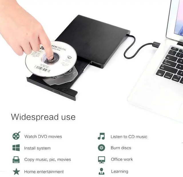 Alt view image 5 of 7 - AUTENS External CD DVD Drive USB 3.0 Portable Fits for DVD-R DVD-RW DVD+R DVD+RW DVD-ROM DVD CD Burner Player Writer Black for PC Laptop Computer Windows 11/10/8/7
