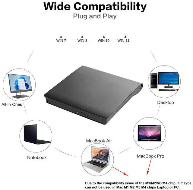 Alt view image 3 of 7 - AUTENS External CD DVD Drive USB 3.0 Type-C Portable Slim DVD/CD ROM +/-RW +/-R Optical Drive Player Reader Writer Burner for PC Laptop Computer Windows 11/10/8/7 (Black)