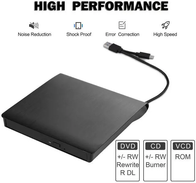 Alt view image 2 of 7 - AUTENS External CD DVD Drive USB 3.0 Type-C Portable Slim DVD/CD ROM +/-RW +/-R Optical Drive Player Reader Writer Burner for PC Laptop Computer Windows 11/10/8/7 (Black)