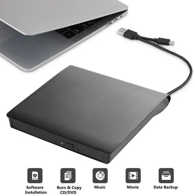 Alt view image 5 of 7 - AUTENS External CD DVD Drive USB 3.0 Type-C Portable Slim DVD/CD ROM +/-RW +/-R Optical Drive Player Reader Writer Burner for PC Laptop Computer Windows 11/10/8/7 (Black)