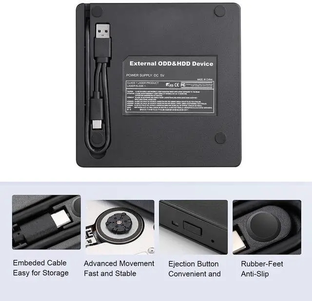 Alt view image 6 of 7 - AUTENS External CD DVD Drive USB 3.0 Type-C Portable Slim DVD/CD ROM +/-RW +/-R Optical Drive Player Reader Writer Burner for PC Laptop Computer Windows 11/10/8/7 (Black)
