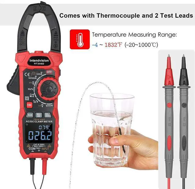 Alt view image 4 of 7 - Intendvision Inrush Clamp Meter 1000A True RMS AC/DC Current Amp Meter, VFD, LOZ Mode, 6000 Counts, Measures Current Voltage Temperature Capacitance Resistance Diodes Continuity Duty-Cycle