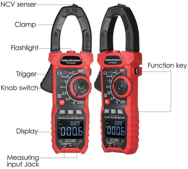 Alt view image 5 of 7 - Intendvision Inrush Clamp Meter 1000A True RMS AC/DC Current Amp Meter, VFD, LOZ Mode, 6000 Counts, Measures Current Voltage Temperature Capacitance Resistance Diodes Continuity Duty-Cycle