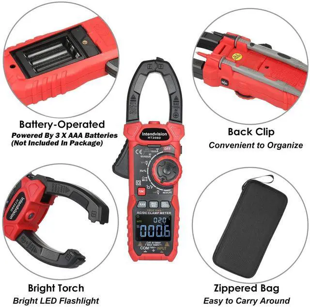 Alt view image 3 of 7 - Intendvision Inrush Clamp Meter 1000A True RMS AC/DC Current Amp Meter, VFD, LOZ Mode, 6000 Counts, Measures Current Voltage Temperature Capacitance Resistance Diodes Continuity Duty-Cycle