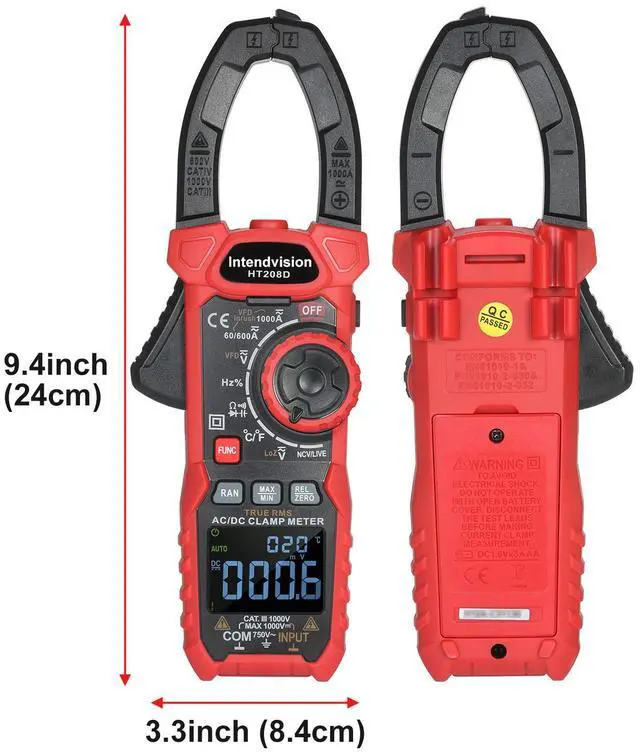 Alt view image 7 of 7 - Intendvision Inrush Clamp Meter 1000A True RMS AC/DC Current Amp Meter, VFD, LOZ Mode, 6000 Counts, Measures Current Voltage Temperature Capacitance Resistance Diodes Continuity Duty-Cycle