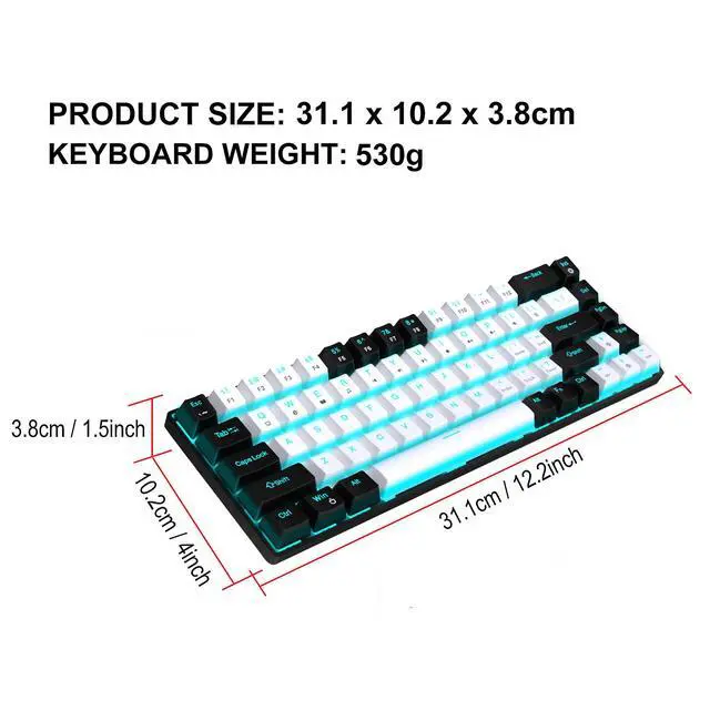 Alt view image 7 of 7 - Intendvision Mechanical Gaming Keyboard, RGB Backlit Wired Keyboard, 68 Keys Computer Keyboard with Multiple Lighting Modes for Windows/Desktop/Laptops/PC, Blue Switch (Black White)