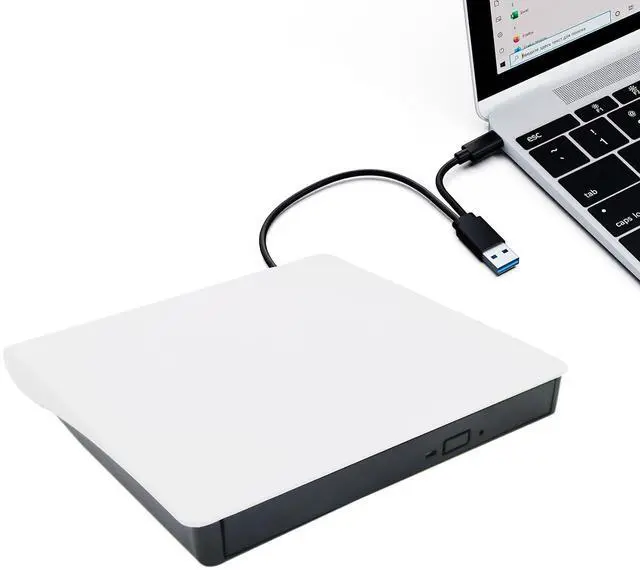 Main image of Intendvision External CD DVD Drive USB 3.0 Type-C Portable Slim DVD/CD ROM +/-RW +/-R Optical Drive Player Reader Writer Burner for PC Laptop Computer Windows 11/10/8/7 (White)