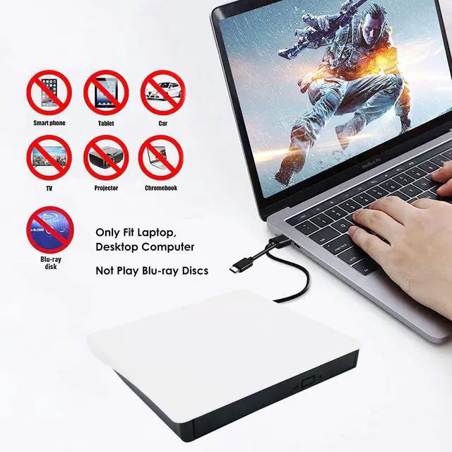 Alt view image 7 of 7 - Intendvision External CD DVD Drive USB 3.0 Type-C Portable Slim DVD/CD ROM +/-RW +/-R Optical Drive Player Reader Writer Burner for PC Laptop Computer Windows 11/10/8/7 (White)