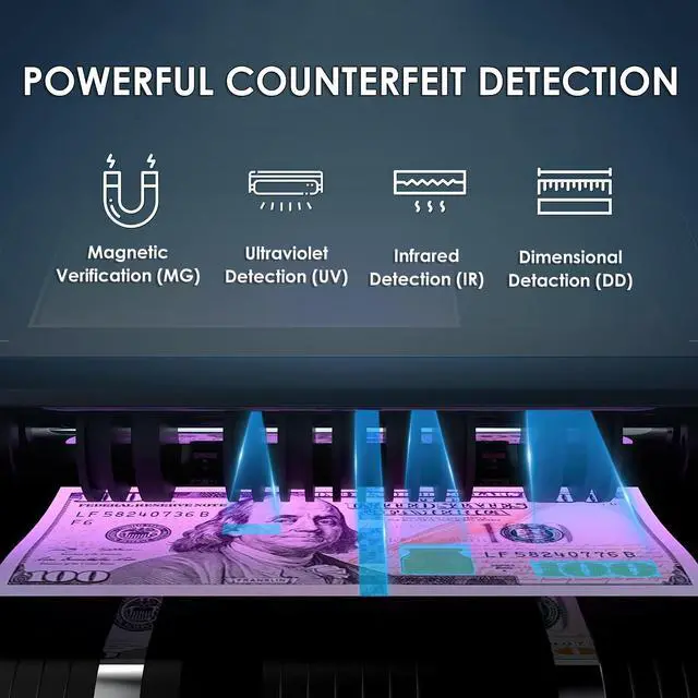 Alt view image 4 of 6 - Intendvision Money Counter Machine with Value Count, UV/MG/IR/DD Counterfeit Bill Detection Cash Counter for US Dollars Euros