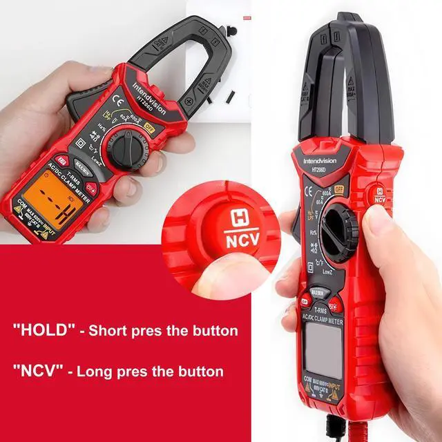 Alt view image 3 of 7 - Intendvision Digital Clamp Meter T-RMS 6000 Counts, Amp Clamp Voltage Tester Auto-ranging, NCV AC DC Current Voltage Resistance Capacitance Frequency Diode Temperature Measure Tester HT206D
