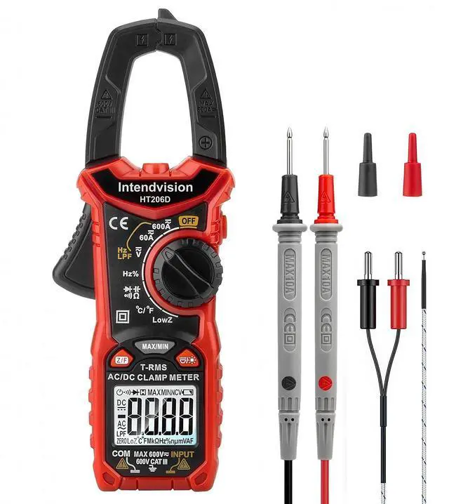 Main image of Intendvision Digital Clamp Meter T-RMS 6000 Counts, Amp Clamp Voltage Tester Auto-ranging, NCV AC DC Current Voltage Resistance Capacitance Frequency Diode Temperature Measure Tester HT206D