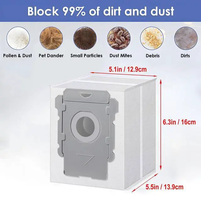 Alt view image 3 of 6 - 16 Packs Vacuum Bags for iRobot Roomba Clean Bags i, s, j Series, Replacement for i7, i7+, i8, i8+, i3, i3+, i4, i4+, i5, i5+ i6, i6+, j5, j5+, j6, j6+, j7, j7+, j8, j8+, s9, s9+, j9, j9+