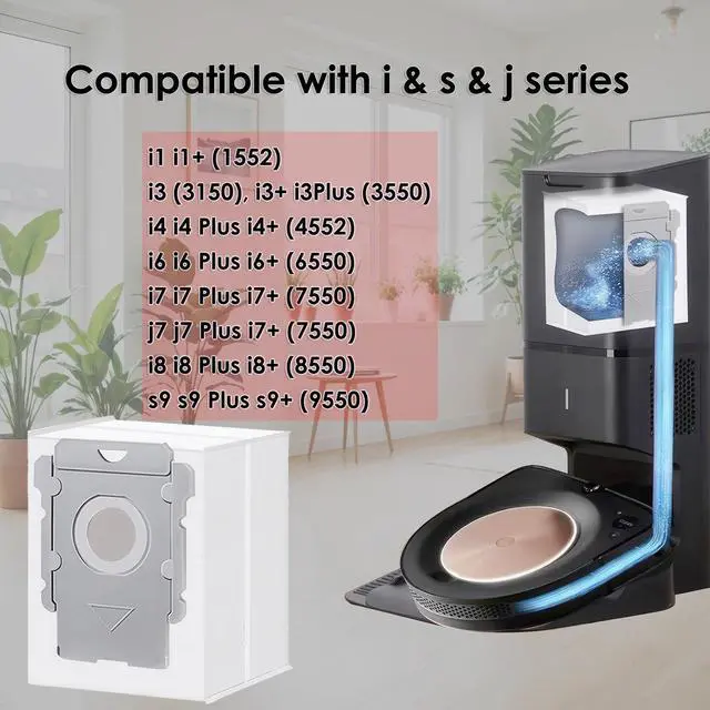 Alt view image 2 of 6 - 16 Packs Vacuum Bags for iRobot Roomba Clean Bags i, s, j Series, Replacement for i7, i7+, i8, i8+, i3, i3+, i4, i4+, i5, i5+ i6, i6+, j5, j5+, j6, j6+, j7, j7+, j8, j8+, s9, s9+, j9, j9+