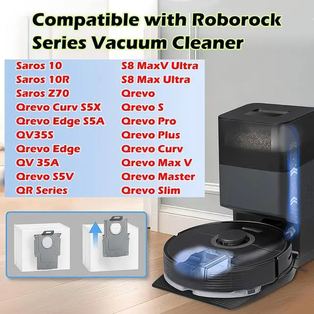 Alt view image 2 of 6 - 16 Pack Dust Bags for Roborock Q Revo Series, S8 MaxV Ultra, S8 Max Ultra, Saros 10 10R Z70, Qrevo S, Qrevo Plus, Qrevo Master, Qrevo Pro, Qrevo MaxV, Qrevo Slim Robot Vacuum Cleaner
