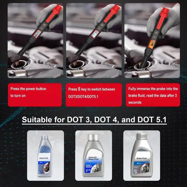 Alt view image 3 of 7 - Brake Fluid Tester Pen, Automotive Brake Fluid Liquid Tester, High-Precision Brake Fluid Moisture Tester, Oil Moisture Tester Analyzer Meter and Calibrated for DOT3, DOT4, DOT5.1