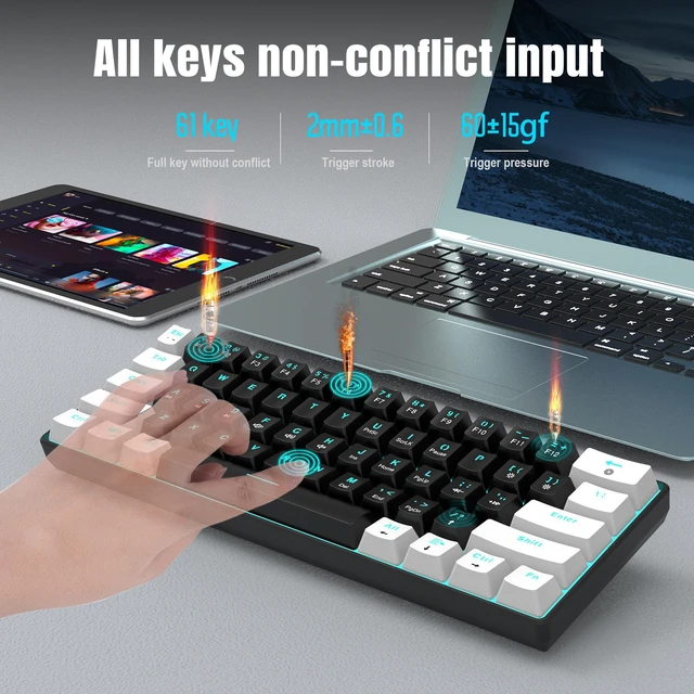 Alt view image 3 of 7 - Mechanical Gaming Keyboard, RGB Backlit Wired Keyboard, 61 Keys Computer Keyboard with Multiple Lighting Modes for Windows/Desktop/Laptops/PC, Blue Switch (White Black)