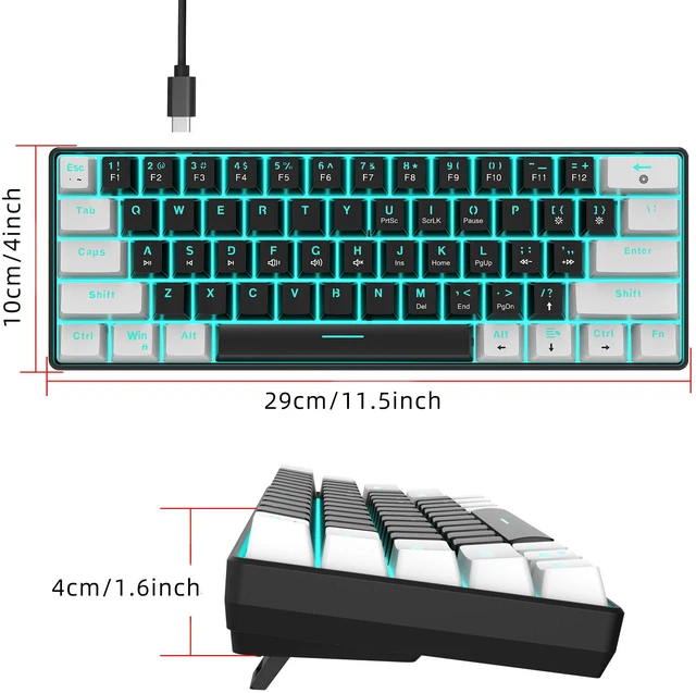 Alt view image 7 of 7 - Mechanical Gaming Keyboard, RGB Backlit Wired Keyboard, 61 Keys Computer Keyboard with Multiple Lighting Modes for Windows/Desktop/Laptops/PC, Blue Switch (White Black)