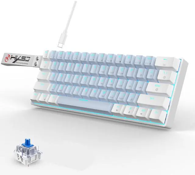 Main image of HXSJ Mechanical Gaming Keyboard, RGB Backlit Wired Keyboard, 61 Keys with Multiple Lighting Modes for Windows/Mac/Desktop/Laptops/PC, Blue Switch (White Blue)