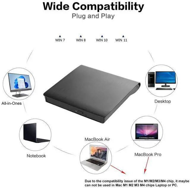 Alt view image 3 of 7 - Intendvision External CD DVD Drive USB 3.0 Portable Slim DVD/CD ROM +/-RW +/-R Optical Drive Player Reader Writer Burner for PC Laptop Computer Windows 11/10/8/7 (Black)