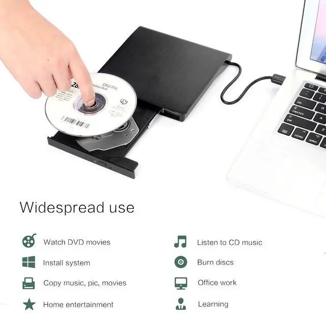 Alt view image 5 of 7 - Intendvision External CD DVD Drive USB 3.0 Portable Slim DVD/CD ROM +/-RW +/-R Optical Drive Player Reader Writer Burner for PC Laptop Computer Windows 11/10/8/7 (Black)
