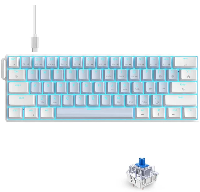 Alt view image 2 of 7 - HXSJ Mechanical Gaming Keyboard, RGB Backlit Wired Keyboard, 61 Keys with Multiple Lighting Modes for Windows/Mac/Desktop/Laptops/PC, Blue Switch (White Blue)