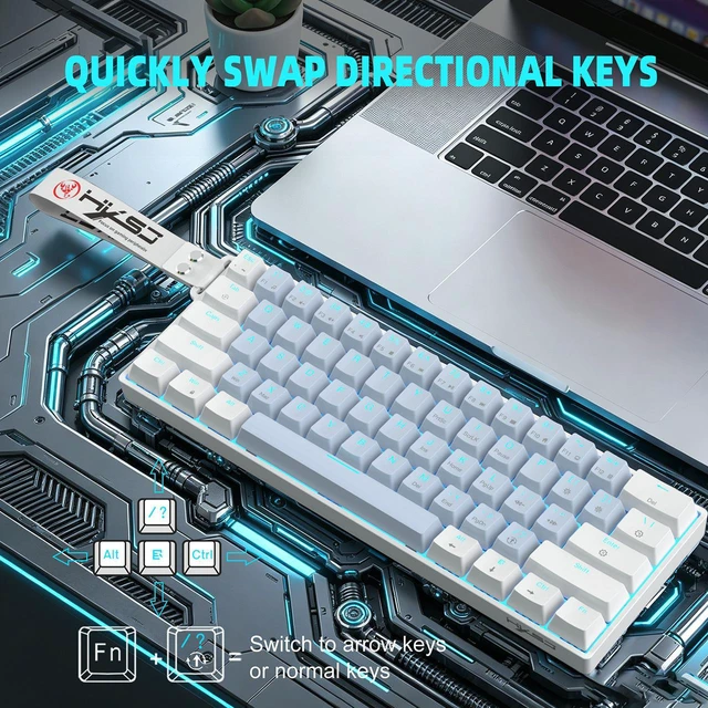 Alt view image 6 of 7 - HXSJ Mechanical Gaming Keyboard, RGB Backlit Wired Keyboard, 61 Keys with Multiple Lighting Modes for Windows/Mac/Desktop/Laptops/PC, Blue Switch (White Blue)
